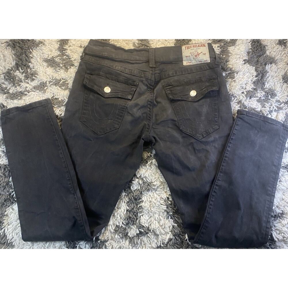 True Religion Relaxed Skinny Men's Black Cotton Denim Jeans size 34 Embroidered